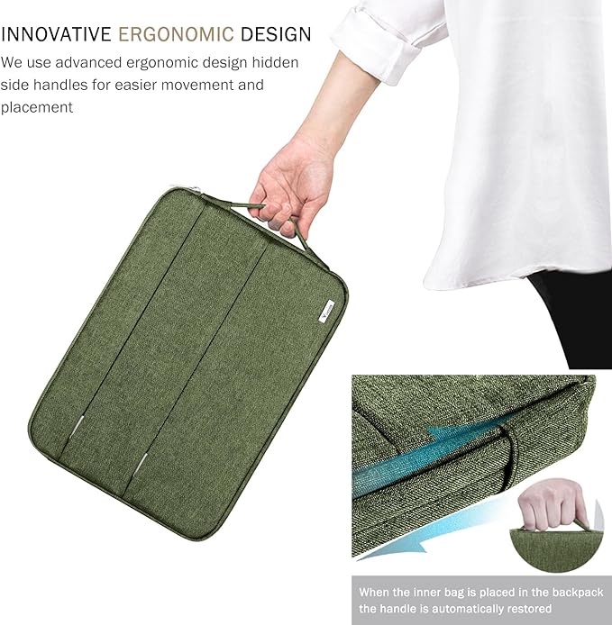 Voova 15.6 16 Inch Laptop Sleeve Case Compatible with MacBook Pro 16 M1/M2/M3/M4 Max 2019-2025, 15.6-16” Hp Lenovo Acer Asus, Waterproof Slim Computer Bag Cover with Handle, Army Green