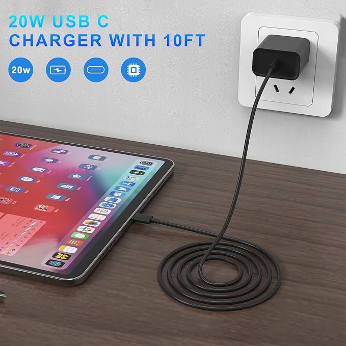 iPhone 17 16 15 Charger Fast Charging, 3 Pack PD 20W USB C Charger with 10FT Cord, USB C Cable Type C Chargers Block for iPhone 17/17 Pro/17 Pro Max/16/16 Plus/16 Pro/16 Pro Max/15/15 Pro（Black）