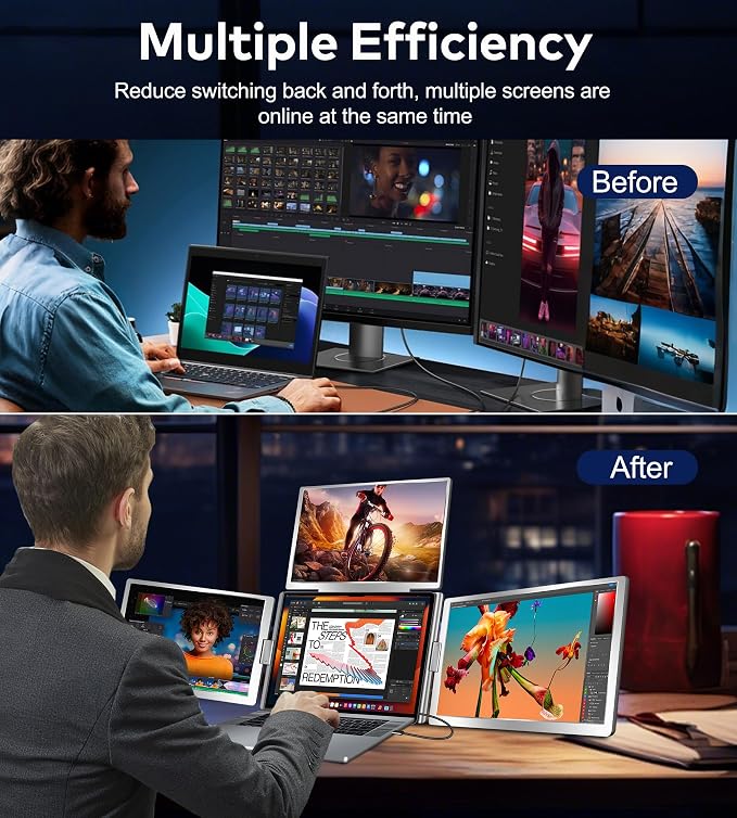 14" Laptop Screen Extender, FHD 1200P IPS Monitor Extender, Just 1 Cable for 3 Screens Quad Monitor, Triple Extender for 12"-17.3" Laptops, Compatible with Windows 10/11 and Mac M1/M2/M3