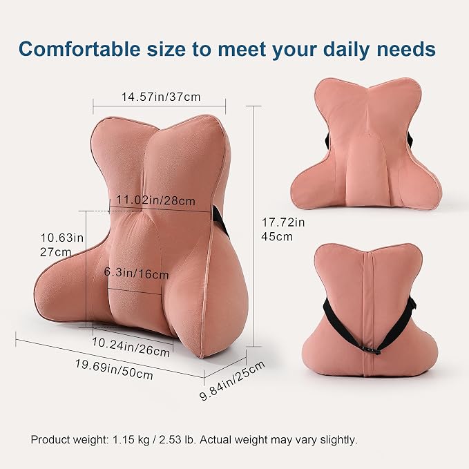 Lumbar Support Pillow (Pat. Pend) for Office Chair, Couch, Recliner & Car Seat, Ergonomic Back Support Cushion for Lower Back Pain Relief, Washable Lumbar Pillow, Blush Pink