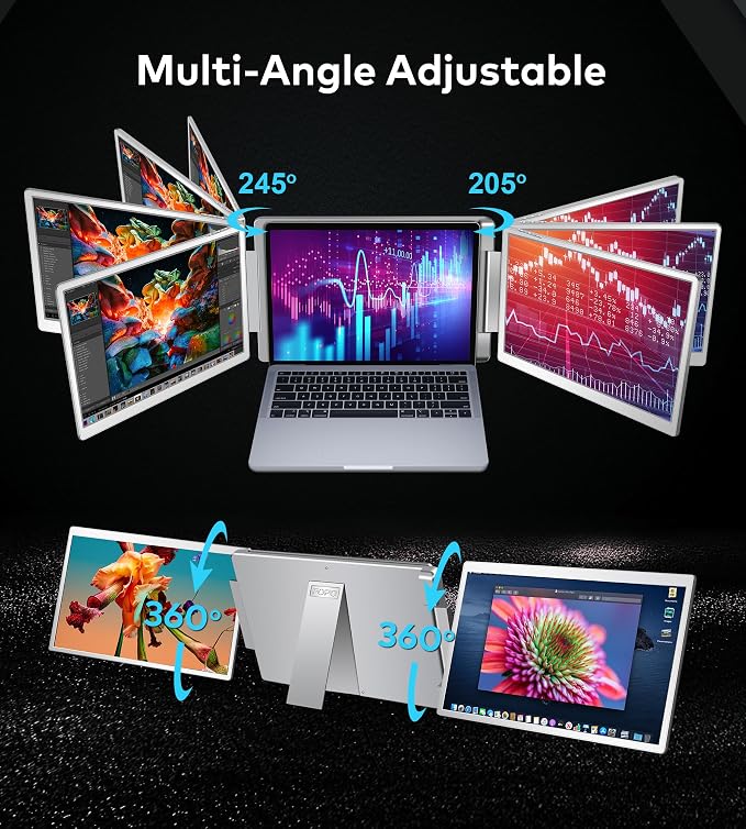 Laptop Screen Extender 16"- 1200P 16:10 FHD Triple Monitor for 12-18.5", Portable Monitor for Laptop with HDMI and USB-C Connectivity for MacBooks(NOT M1 M2 M3)/Wins, Chrome, Surface