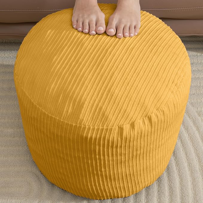 WSOFRLAC Pouf Ottoman Foot Stools with Foam Small Ottoman for Living Room Corduroy Ottomans Pouf 26x18 Floor Poufs Foot Rest for Chair Yellow Hassocks and Ottomans