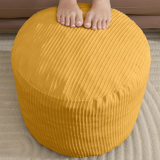 WSOFRLAC Pouf Ottoman Foot Stools with Foam Small Ottoman for Living Room Corduroy Ottomans Pouf 26x18 Floor Poufs Foot Rest for Chair Yellow Hassocks and Ottomans
