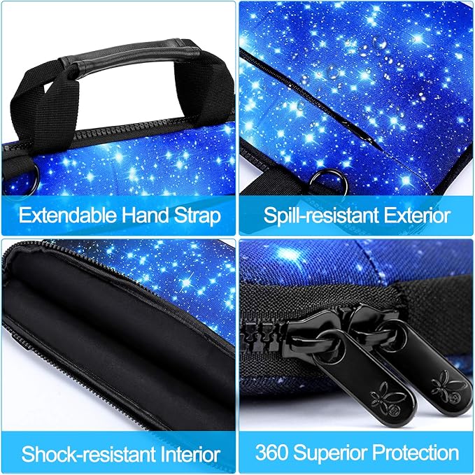 icolor 14.5 15 15.6 Inches Canvas Laptop Shoulder Bag Case,Messenger Bag Sleeve Pouch,Travel Briefcase,Computer Ultrabook Notebook Protective Carrying Bag with Adjustable Strap (Blue Starry)