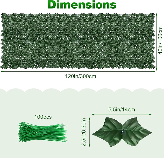 Artificial Ivy Privacy Fence Wall Screen, 40X120 in UV-Anti Faux Greenery Backdrop Ivy Vine Leaf Hedges Fence Panels for Patio, Balcony, Garden, Backyard Indoor Outdoor Green Wall Decor