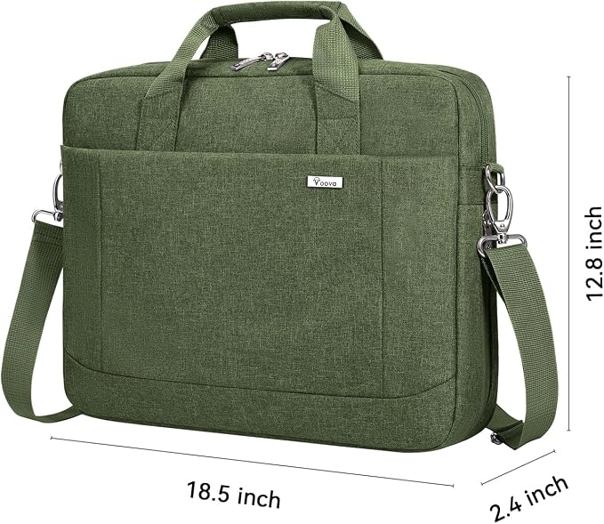 Voova Laptop Bag Case 17 17.3 Inch Computer Sleeve Messenger Bag with Shoulder Strap Expandable Waterproof Large Capacity Business Briefcase for Work Travel Fit 17-18” Laptop, Men Women, Army Green