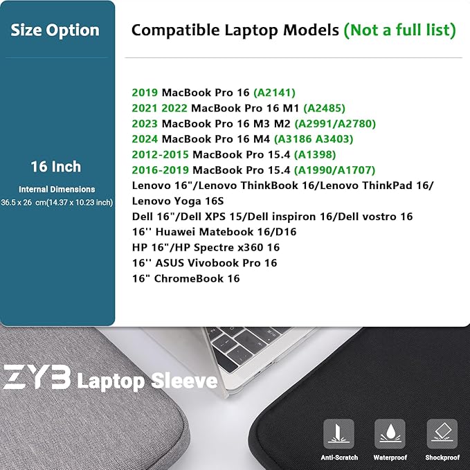 ZYB Laptop Case 16 Inch,16 Inch Laptop Sleeve for 16 Inch Notebook MacBook Pro 16 Lenovo ThinkBook/IdeaPad/ThinkPad HP Dell Acer ASUS etc Waterproof Computer Sleeve with Pocket & Accessory Bag-Black