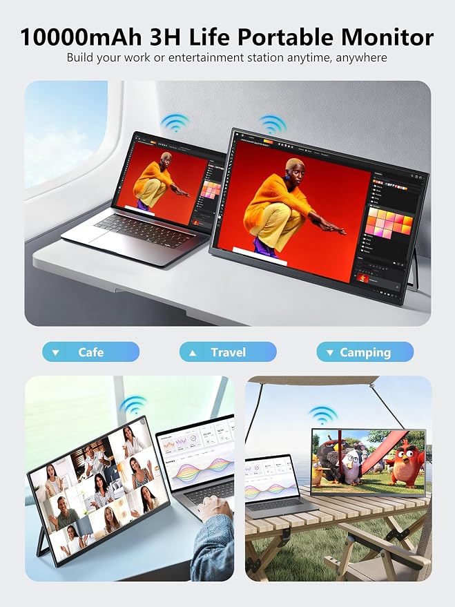MAGICRAVEN Wireless Portable Monitor for Laptop, 23.8" Portable Monitor with Battery-1080P FHD Second Screen for Home & Office, AirPlay & Miracast Casting, No Cables or Drivers Needed