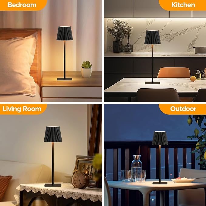 LUTEC 4 Pack Cordless Table Lamp,6000mAh Rechargeable Battery Operated Desk Lamp,Two Adjustable Heights,Waterproof, Touch Control & 3 Color Stepless Dimming for Restaurant/Bedroom/Bars/Outdoor (Black)