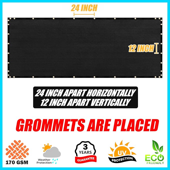 ShadeMart 6' x 182' Fence Privacy Screen Black Heavy Duty 170 GSM Fencing Mesh Shade Net with Grommets & Zip Ties, 90% Blockage Fence Screen for Balcony Yard Outdoor Garden Pool (We Customize Size)