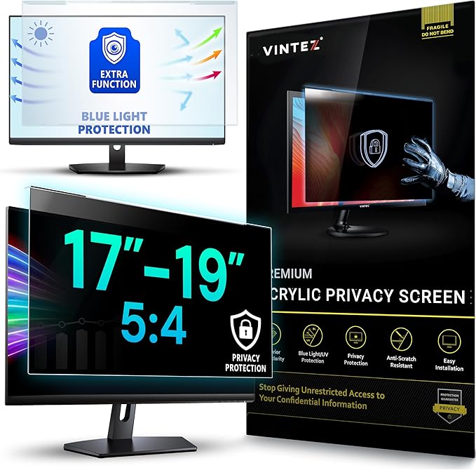 Universal Acrylic 17, 17.1, 18.1, 19 Inch Computer Privacy Screen Filter for Square Computer Monitors - 5:4 Aspect Ratio - 15.3" x 12.6" (390 x 320mm) - Monitor Frame Hanging Type