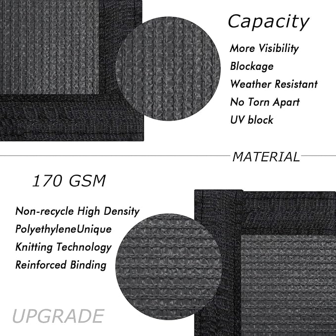 UPGRADE Privacy Fence Screen 5'x14' Dark Grey Outdoor 90% Visibility Blockage 170 GSM Mesh Shade Cover Panels for Backyard,Balcony,Home Decoration with Zip Ties,Customized Avaliable