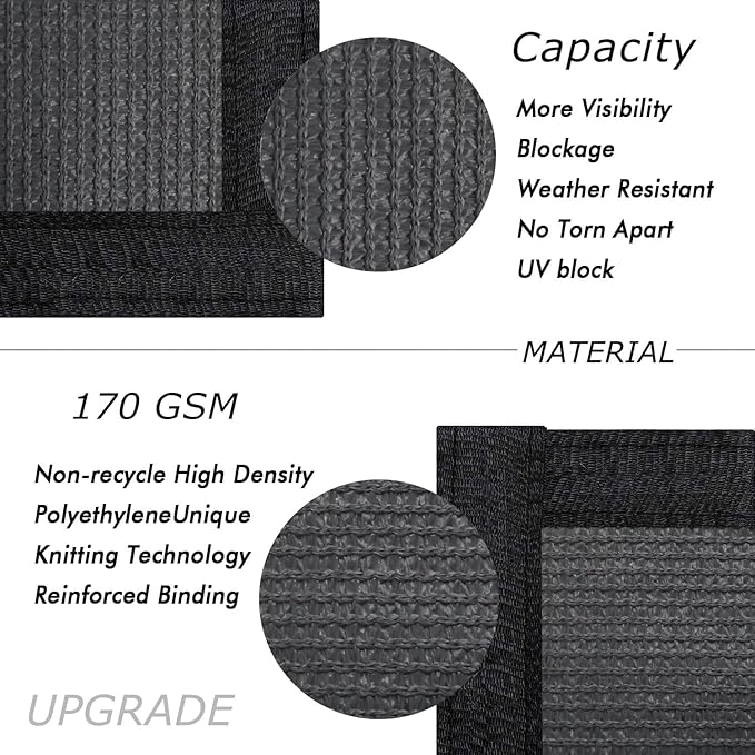UPGRADE Privacy Fence Screen 6'x41' Dark Grey Outdoor 90% Visibility Blockage 170 GSM Mesh Shade Cover Panels for Backyard,Balcony,Home Decoration with Zip Ties,Customized Avaliable