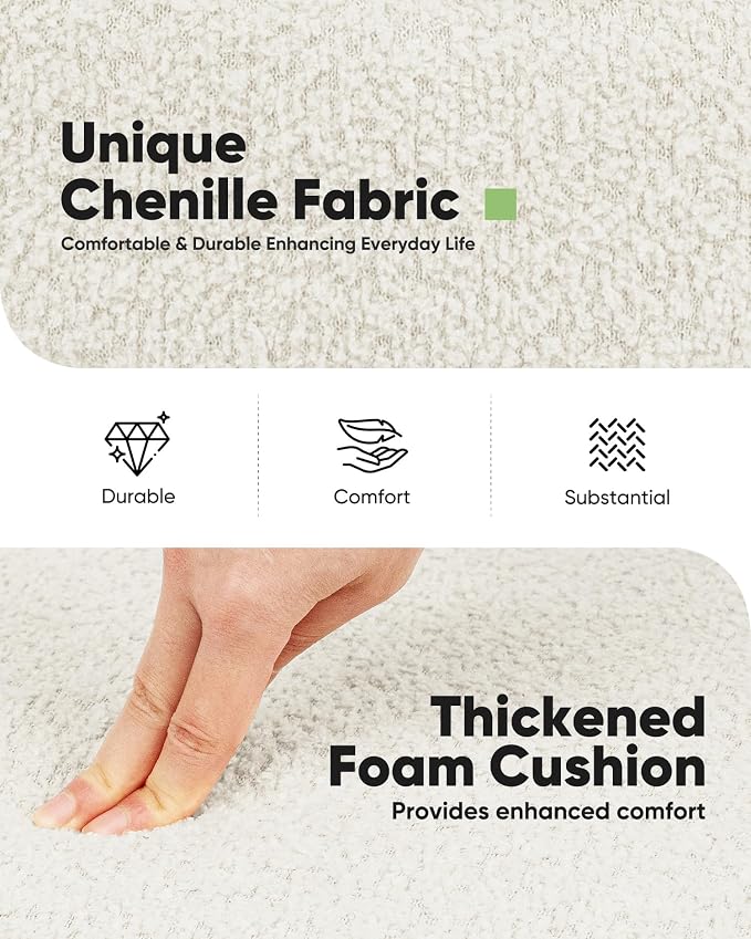 B FSOBEIIALEO Round Storage Ottoman with Tray, Folding Ottoman with Storage Coffee Table Foot Rest for Dorm Room Living Room Chenille Fabric,White,15.35"x15.35"x14.57"