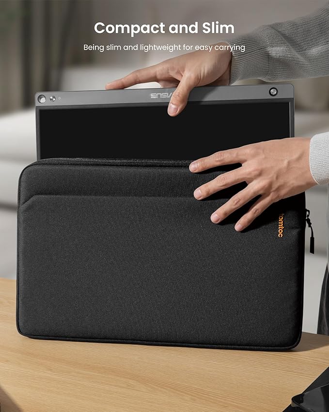 tomtoc Light-A18 Slim 15.6 Inch Portable Monitor Case with Acessories Storage, Light Protective Carrying Sleeve for Most 15.6 in Portable Monitors with Eco-Friendly Fabric