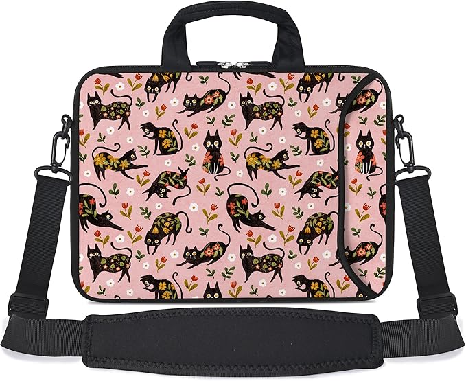 RICHEN 10 inch Messenger Bag Carrying Case with Handle Accessory Pocket Fits 7 to 10-Inch Laptops/Notebook/Kids Tablet (7-10.2 inch, Flowers Cats)