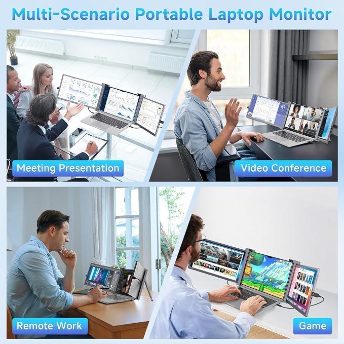 15" Laptop Screen Extender, 3.59 lbs Lightweight Portable Laptop Monitor Extender, 1080P FHD Triple Monitor for 15-17.3" Laptop,Plug-Play HDMI/USB-C/A, MacOS/Windows/Android