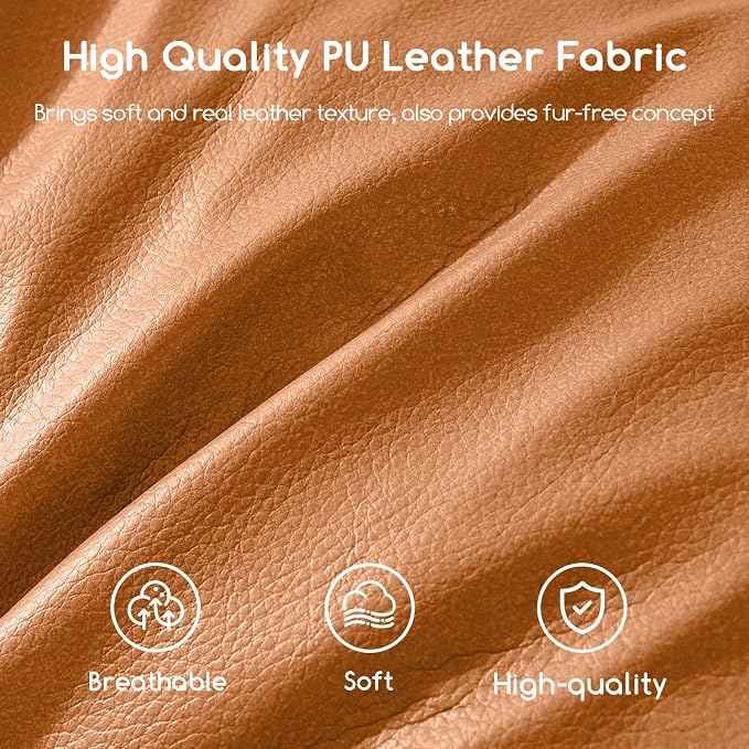 HIGOGOGO Round Stuffed Pouf Ottoman, Pu Leather Poufs with Foam Chunk Filling, Furry and Fluffy Pouf Foot Stool Storage Ottoman, 20 X 15 Floor Poufs Foot Rest for Living Room, Orange
