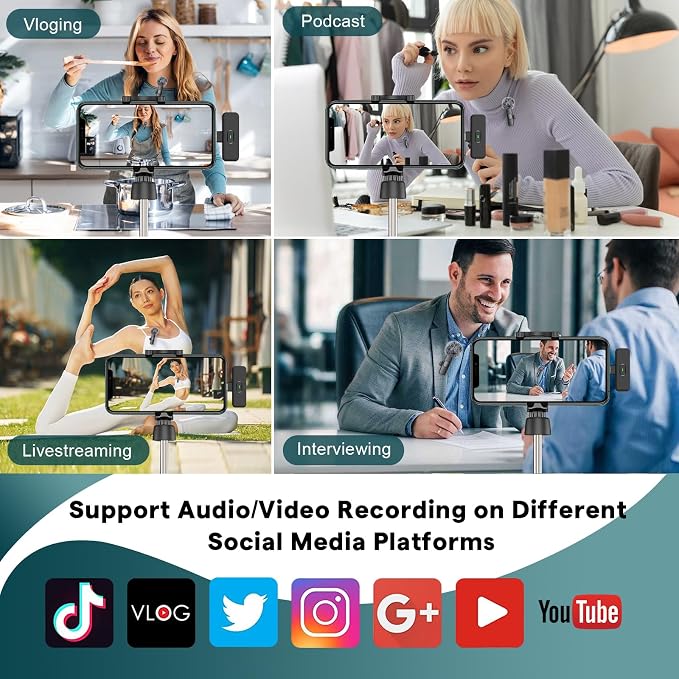 MAYBESTA Wireless Mini Microphone for iPhone, Android Phone - 2 Pack Lavalier Lapel Mic for Audio Video Recording - Clip on Content Creator Microphones for YouTube Tiktok Podcast Vlogging
