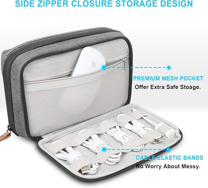 Lacdo Electronic Organizer Accessory for MacBook Charger, Cables, Power Bank, Hard Drive, Travel Cords, SD Card, Water-resistant Storage Bag with Card Slots for Memory Card, Gray