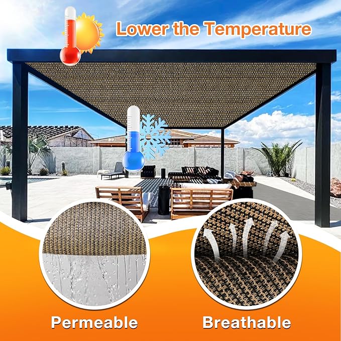 Artpuch Outdoor Pergola Shade Cover 12x18 FT Sun Shade Cloth with Grommets Mocha 90% UV Protection Canopy Patio Privacy Screen (Customized Available)