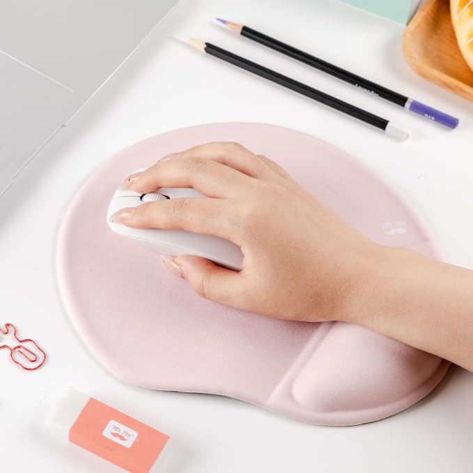 Mr. Pen- Ergonomic Mouse Pad with Wrist Rest, Blush Pink Breathable Fabric with Memory Foam Cushion, Non-Slip Rubber Base, Gel Mouse Pad with Wrist Support
