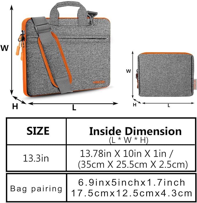 Hseok Laptop Shoulder Bag 13-14 inch Shockproof Water-Resistant HandBag with Small Case Compatible with MacBook Pro/Neo 14" M5/M4/M3/M2/M1, Mac Air/Pro 13.3", XPS 13/14, Most 13"-14" PC,Gray-orange
