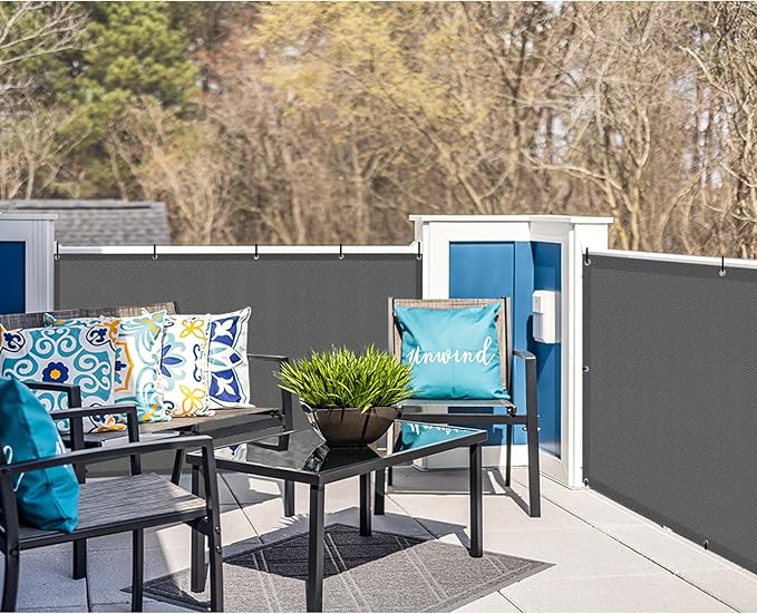 LOVE STORY Waterproof Balcony Privacy Screen Cover - Dark Grey 3 x8 Opaque Fence Covering Privacy, 100% Polyester Fabric, UV Protection Shield for Apartment Railing,Outdoor Patio, Deck, Porch
