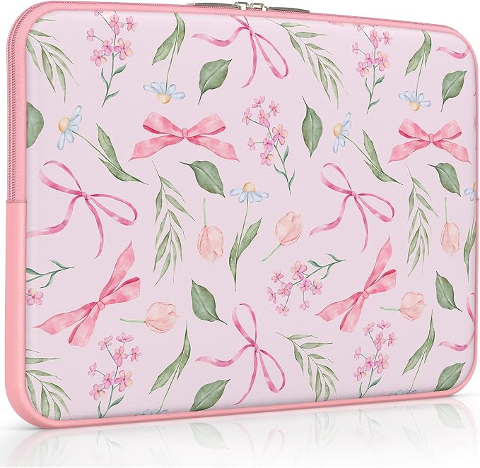 iCasso Laptop Sleeve 13 inch for MacBook Air 13-13.6 inch,Cute Laptop case for MacBook Neo/Pro 13 inch, Slim Protective Travel Carrying Case Sleeve for 14 inch Chromebook, HP, Flower Bow Pink