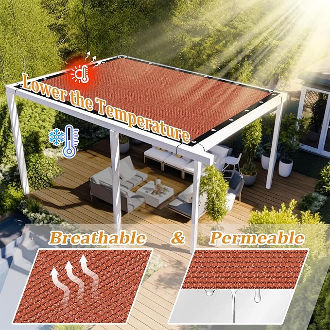 Shade&Beyond Customized Size 5' X 14' Shade Cloth with Grommets, 90% UV Protection UV Protection Mesh Tarp Sun Screens for Patio GN01, Rust Red