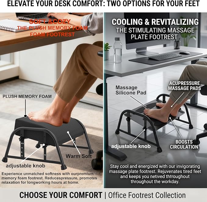 Under Desk Footrest with Memory Foam,Adjustable 10-Level Ergonomic Foot Rest for Office & Gaming Desk for Leg Rest,Reinforced Metal Frame,Non-Slip Base Extra Large（Black with Baseplate