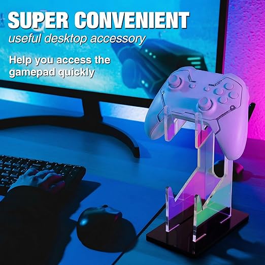 NiHome Iridescent Acrylic 2-Tier Universal Game Controller Headset Holder Stand for PS5 Xbox ONE Switch Colorful Controller Stand Gaming Accessories Anti-Slip Stable Acrylic Clear Headphone Holder