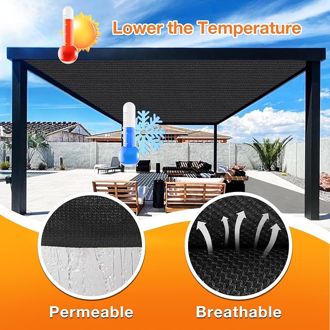 Artpuch Outdoor Pergola Shade Cover 14x23 FT Sun Shade Cloth with Grommets Black 90% UV Protection Canopy Patio Privacy Screen (Customized Available)