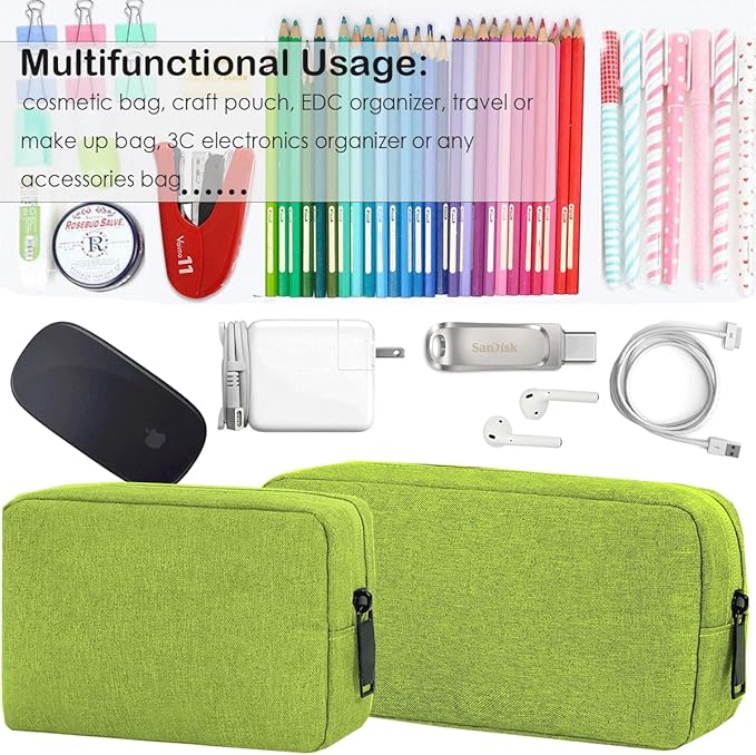 CAAORDKSO Electronics Accessories Organizer Pouch Bag, Electronic Organizer Travel Case Cord Storage Bag for Laptop Mouse Charger, Cable, Power Bank, Hard Drive, Various Accessories (Small+Big, Green)