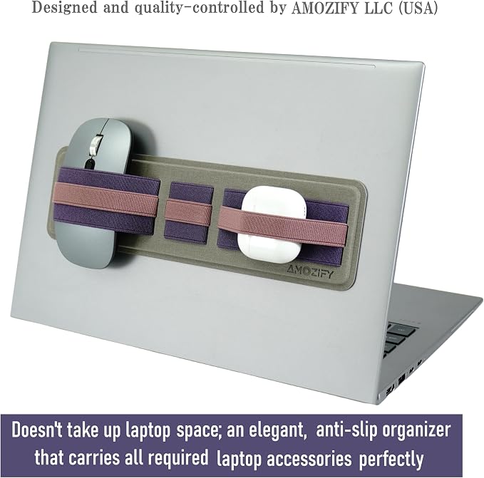 AMOZIFY® Space-Efficient Anti-Slip Organizer, Mouse Holder for Laptop Stick On, 3-Slot Band Laptop Pocket Adhesive | Hard Drive Holder (Purple-Pink)