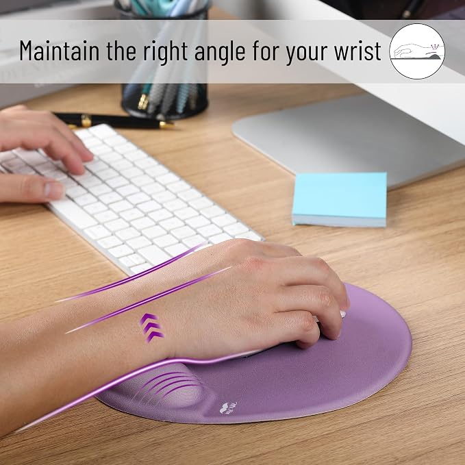 Mr. Pen- Ergonomic Mouse Pad with Wrist Rest, Purple Breathable Fabric with Memory Foam Cushion, Non-Slip Rubber Base, Gel Mouse Pad with Wrist Support