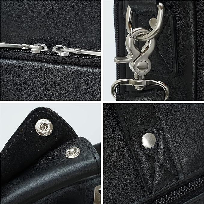 Masa Kawa Leather Briefcase for Men 17/15.6" Laptop Crossbody Shoulder Messenger Bag Business Travel Work Attache Case