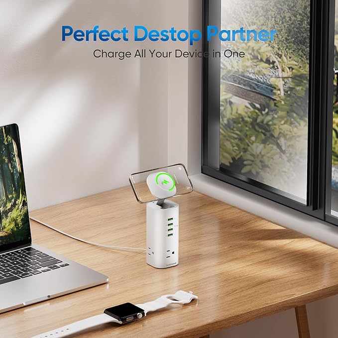 TenTrend 160W Fast Charging Tower Power Strip, Surge Protector with 3 AC Outlets & 8 USB Ports (4 USB-C), 5FT Flat Plug Extension Cord for Home, Office, Dorm Room