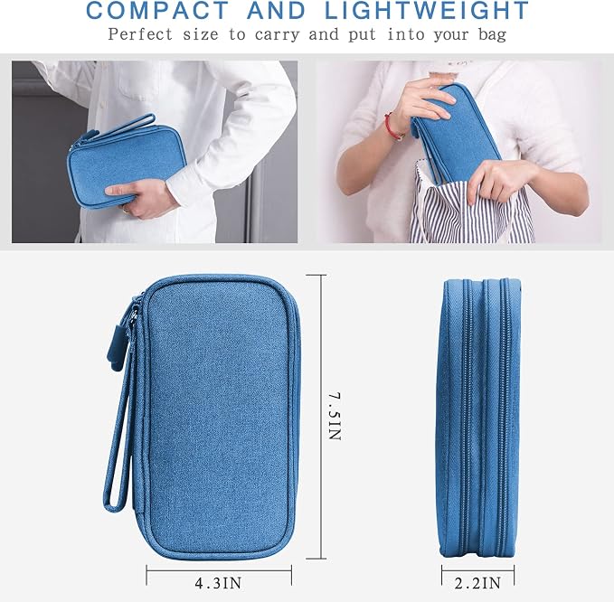 Skycase Electronic Organizer Travel Case - Waterproof Travel Cord Pouches for Organization, Cable Organizer, All-in-One Double Layers Storage Bag for Accessories, Charger, Cable, Blue - Medium