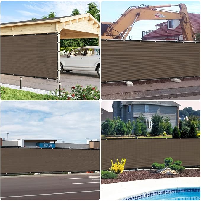 E&K Sunrise 4' x 292' Privacy Fence Screen with Grommets, Outdoor Windscreen Fence Covering Privacy Screen UV Blockage for Backyard Garden Patio, Zip Ties Included (Brown)