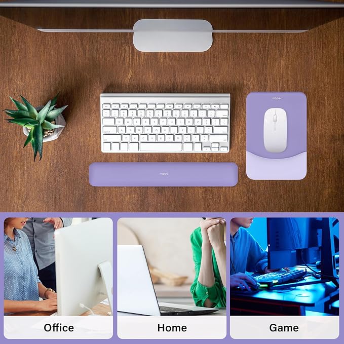 MOSISO Wrist Rest Support for Mouse Pad&Keyboard Set, Rectangular Ergonomic Mousepad Non-Slip Base Home/Office Pain Relief&Easy Typing Pad with Neoprene Cloth&Raised Silicone Lining, Purple