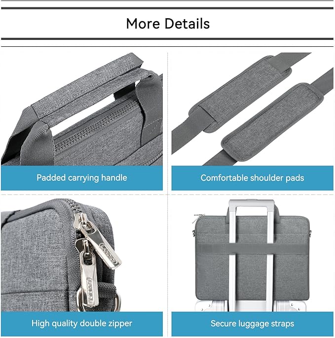 LANDICI 360° Protective Laptop Bag Case 14-15 Inch with Shoulder Strap & Handle, Waterproof Computer Sleeve Cover for MacBook Air/Pro 15, Chromebook 14, Slim Briefcase for Men Women, Grey