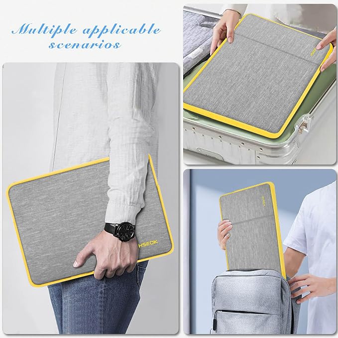 Hseok Laptop Sleeve 15.6 16 inch Case Compatible with MacBook Neo 16, MacBook Pro 16" M5/M4/M3/M2/M1, MacBook Air Pro 15", XPS 16, Most 15" 15.6" 16" Notebooks,Gray&Yellow