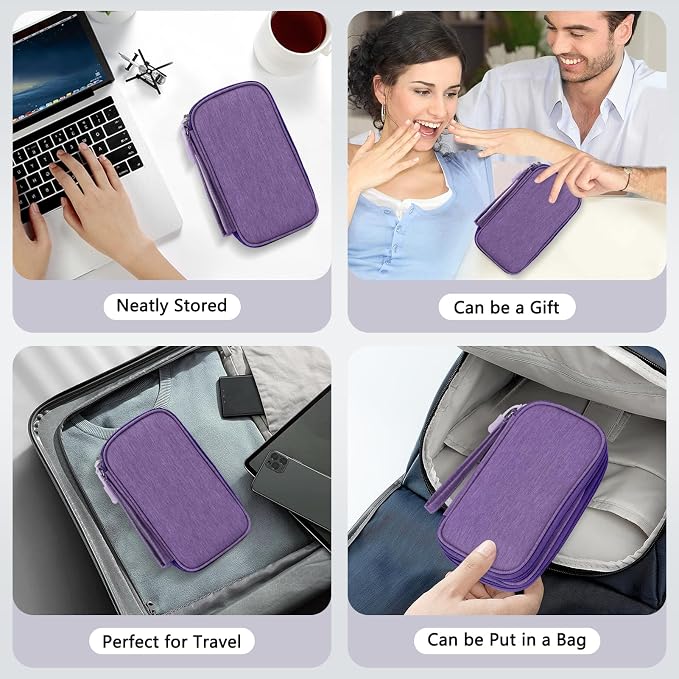 Skycase Electronic Organizer Travel Case - Waterproof Travel Cord Pouches for Organization, Cable Organizer, All-in-One Double Layers Storage Bag for Accessories, Charger, Cable, Purple - Medium