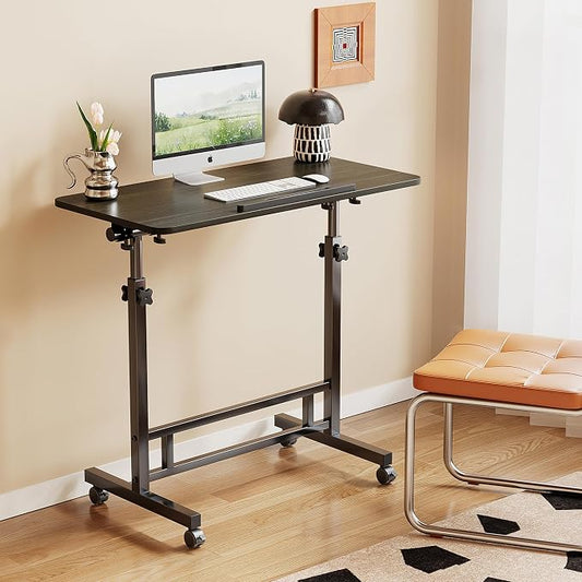 Laptop Table Mobile Adjustable Height Portable Desk Notebook Swivel PC Computer Rolling Desk with Wheels, Laptop Stand for Couch Bedside Hospital Bed Table (Black Table)