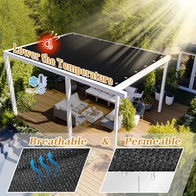 Shade&Beyond Customized Size 12' X 19' Shade Cloth with Grommets, 90% UV Protection UV Protection Mesh Tarp Sun Screens for Patio GN01, Black