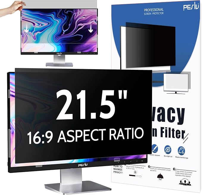 Peslv Computer Privacy Screen 21.5 Inch for 16:9 Widescreen Monitor, Removable 21.5inch Anti Blue Light Anti Glare Monitor Privacy Filter Shield (18 3/4" x 10 9/16")