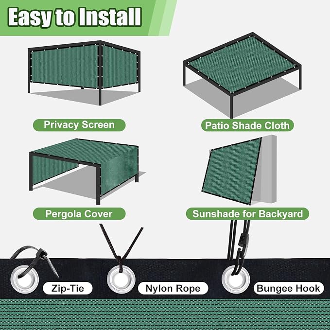 90% Outdoor Sun Shade Cloth, 6' x 12' Pergola Shade Cover with Grommets, Privacy Screen Sunshades for Patio Garden Backyard Plant, Green