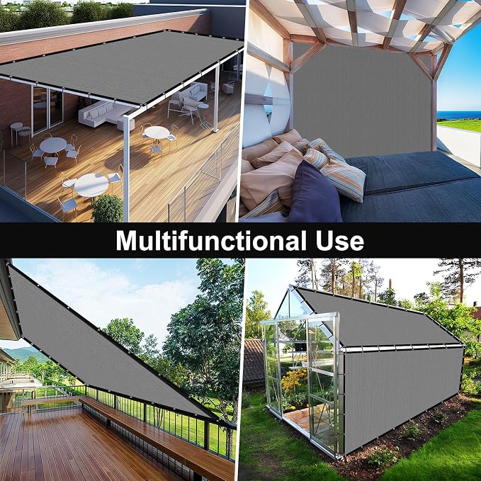 Artpuch 90% Sun Shade Cloth, 8 x 12 FT Pergola Shade Cover Canopy with Grommets, Sun Screen Fabric Tarp for Patio, Outdoor, Garden, Backyard, Blue Grey