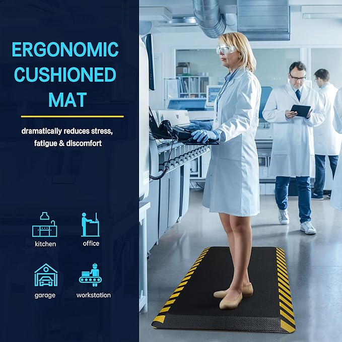 FEATOL Anti Fatigue Mat Industrial, Ergonomic Standing Floor Mat for Work for Stand -Safety Support for Leg & Back Pain(Yellow Border, 20" x 39", 8PC)